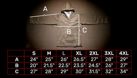 HOOD-GI SIZE CHART FOR ALL COLORS